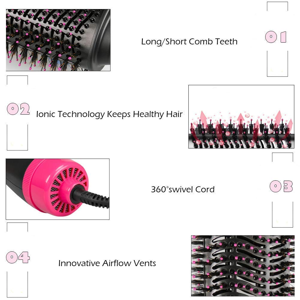 E+ Ronest Hair Dryer Brush - 3 in 1 Hot Air Brush One Step Volumizer for Rotating Straightening (Black), 1000 Watts
