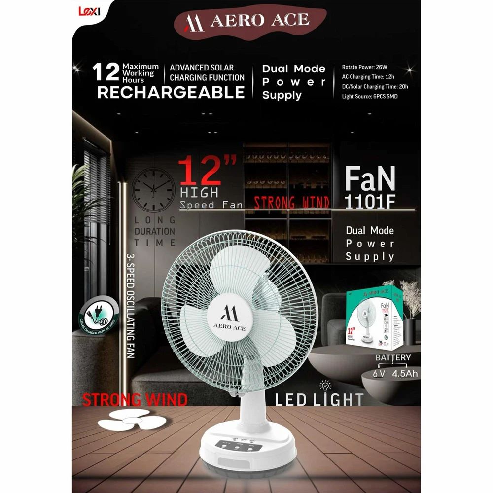 E+ HINCAVO 16 INCH AERO ACE Table DESK Fan, 3-Speed Electric Desk Fan, White rechargeble fan WITH 90 DEGREE ROTATE 12 HR BACKUP