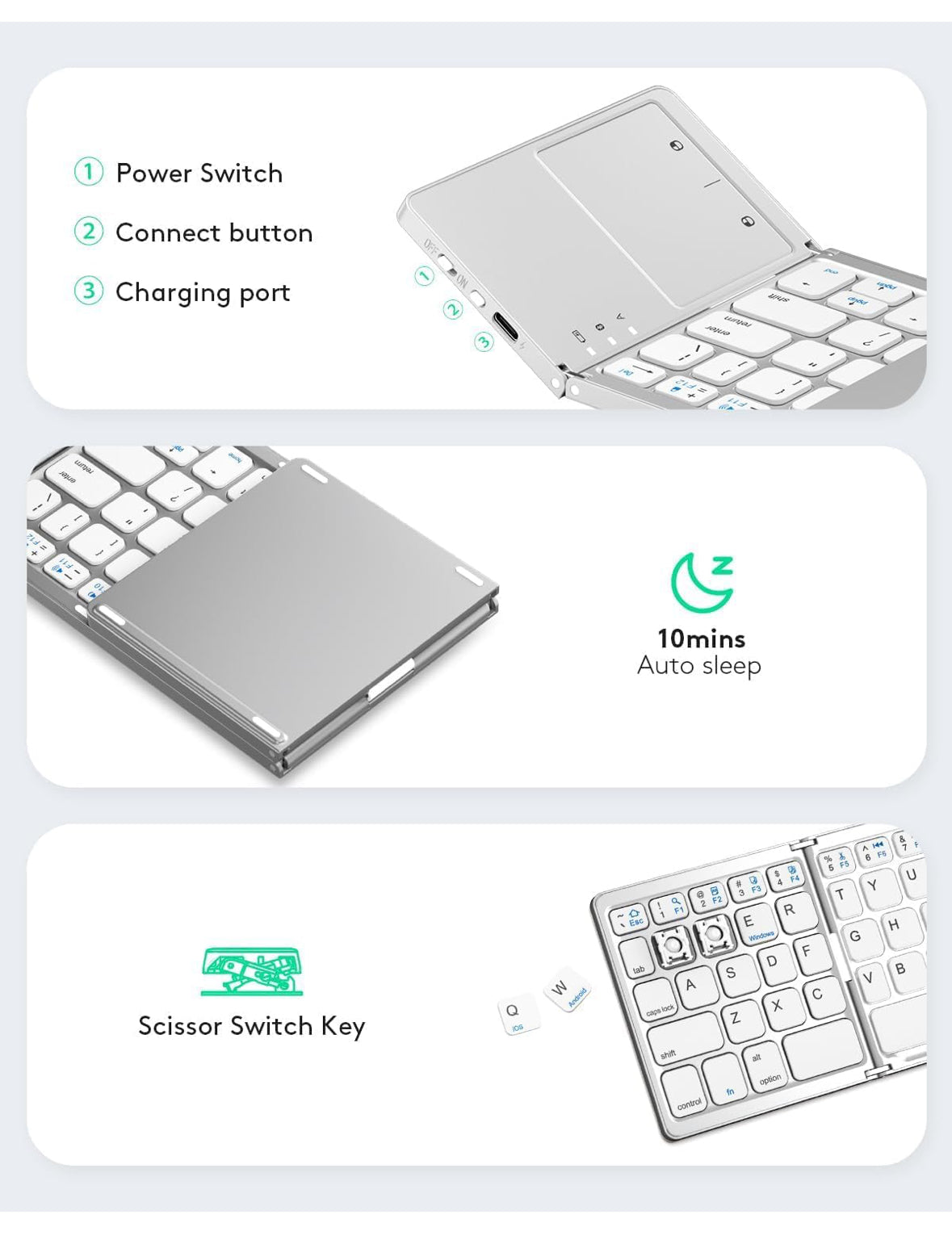 E+ Foldable Bluetooth keyboard with touchpad