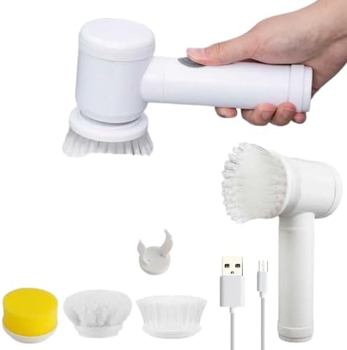 E+ Multi-Functional Electric Cleaning Brush 5 in 1 Magic Power Scrubber Household Cleaning Tools Spin Scrubber with Buffer Polisher, for Bathroom, Shower, Tub, Kitchen Floor