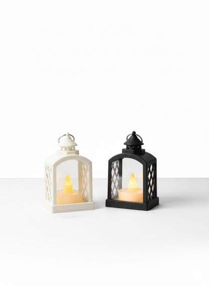 E+LED Lanterns with Flickering Candle Light – Black & White Vintage Style (PACK OF 24)