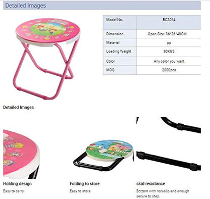 E+ HOMIES INTERNATIONAL, Cartoon Printed, Foldable Kids/Children Folding Stool Chair for Playrooms, Schools, Daycares and Home. Metal and Fibre Body (Color: Multicolor Baby Girl Print Will be Sent)