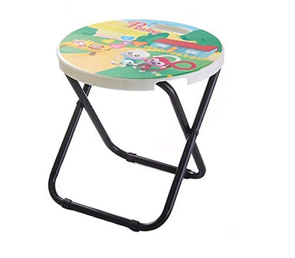 E+ HOMIES INTERNATIONAL, Cartoon Printed, Foldable Kids/Children Folding Stool Chair for Playrooms, Schools, Daycares and Home. Metal and Fibre Body (Color: Multicolor Baby Girl Print Will be Sent)