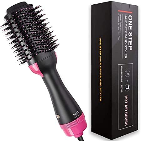 E+ Ronest Hair Dryer Brush - 3 in 1 Hot Air Brush One Step Volumizer for Rotating Straightening (Black), 1000 Watts