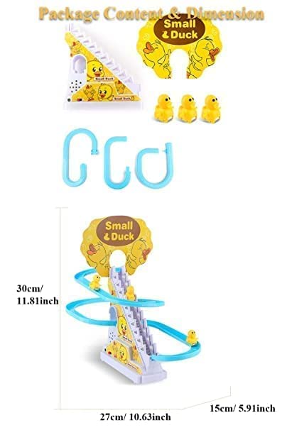 E+ Baby Happy Duck Track Set Toys for Kids Climbing Stairs Dancing Duck Slide Toy with Light and Music - 3 Piece Small Duck