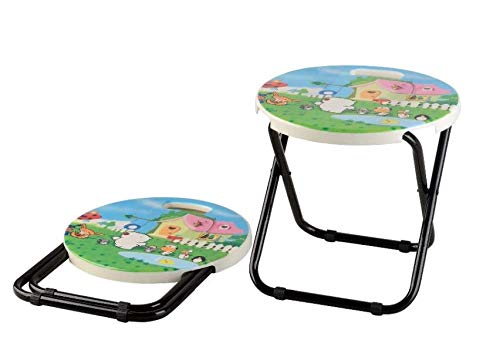 E+ HOMIES INTERNATIONAL, Cartoon Printed, Foldable Kids/Children Folding Stool Chair for Playrooms, Schools, Daycares and Home. Metal and Fibre Body (Color: Multicolor Baby Girl Print Will be Sent)