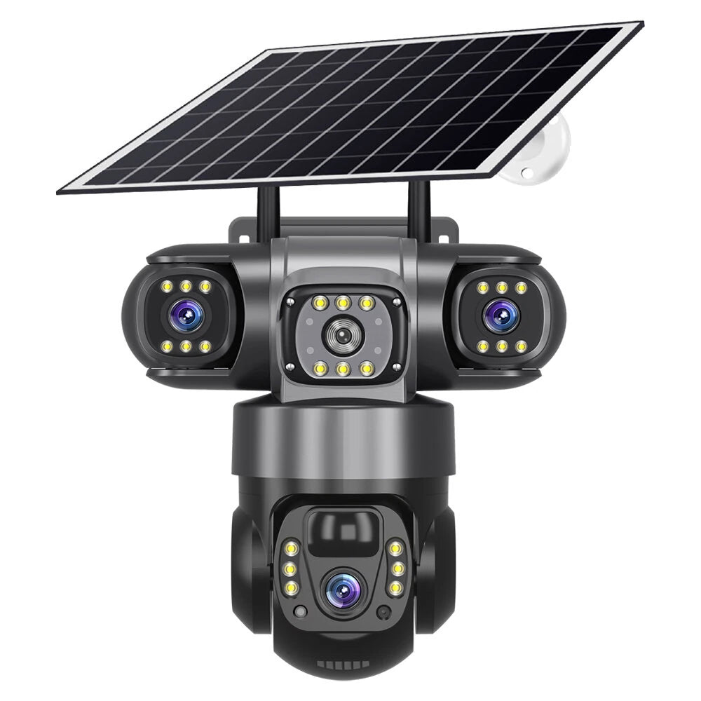 E+ V380 4G 6MP Solar Security Camera 3-Lens System Dual-Charging Night Vision Motion Alerts Security Camera