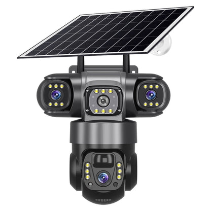 E+ V380 4G 6MP Solar Security Camera 3-Lens System Dual-Charging Night Vision Motion Alerts Security Camera