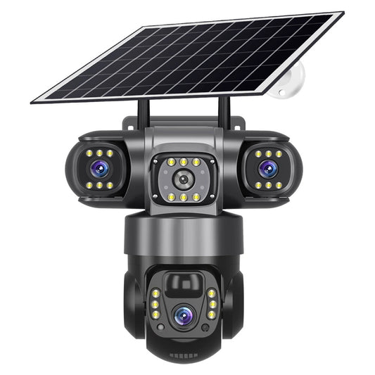 E+ V380 4G 6MP Solar Security Camera 3-Lens System Dual-Charging Night Vision Motion Alerts Security Camera