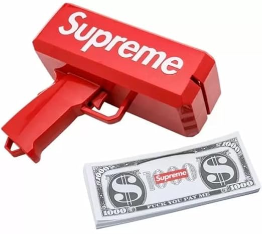 E+ Toysgenix Supreme Money Gun Cash .Cannon for Wedding, Parties and Fun – Includes 100 Fake Dollars Money Gun