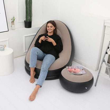 E+ Inflatable Sofa Chair with Footstool, 2-in-1 Outdoor Lounge Bed Set