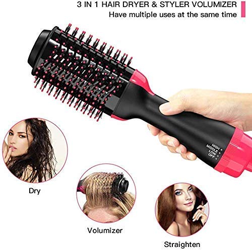 E+ Ronest Hair Dryer Brush - 3 in 1 Hot Air Brush One Step Volumizer for Rotating Straightening (Black), 1000 Watts