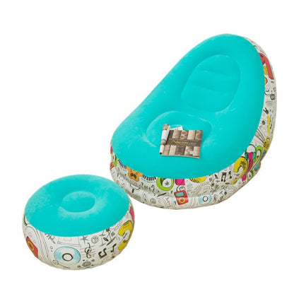 E+ FLORAL Inflatable Lounge Chair with Footrest 2-in-1 Air Sofa for Adults