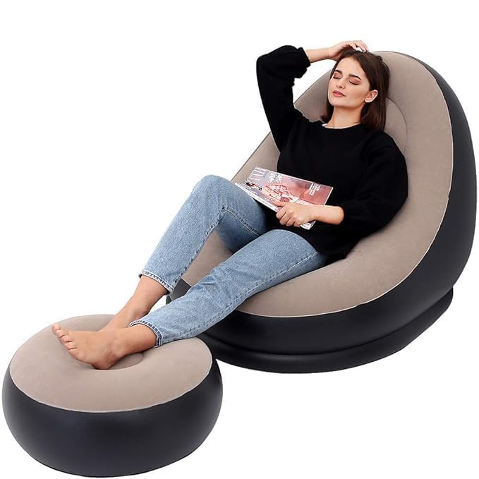 E+ Inflatable Sofa Chair with Footstool, 2-in-1 Outdoor Lounge Bed Set