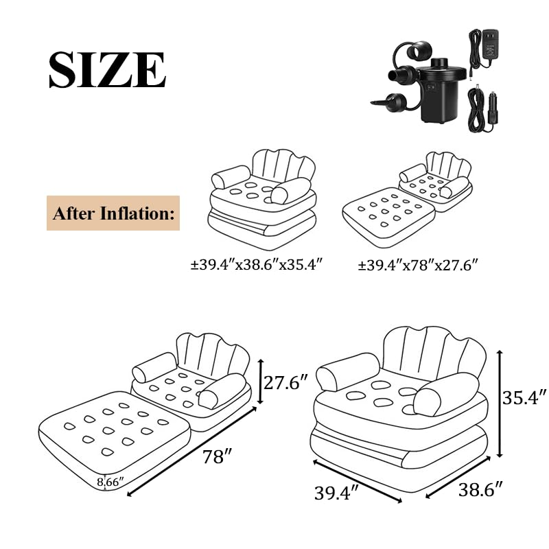 E+ Multifunctional Five in One Inflatable Bed Convenient Foldable Lounge Chair sofa
