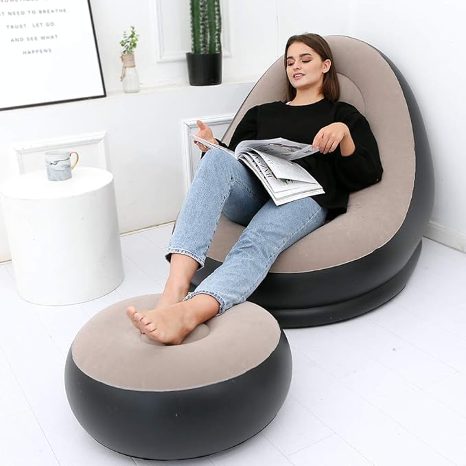 E+ Inflatable Sofa Chair with Footstool, 2-in-1 Outdoor Lounge Bed Set