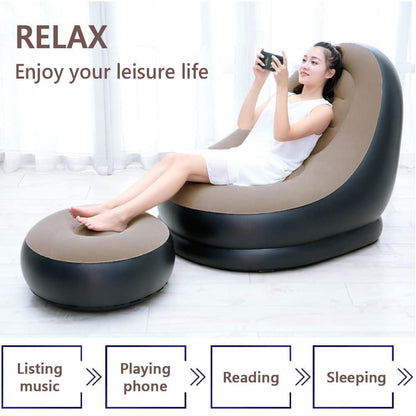 E+ Inflatable Sofa Chair with Footstool, 2-in-1 Outdoor Lounge Bed Set