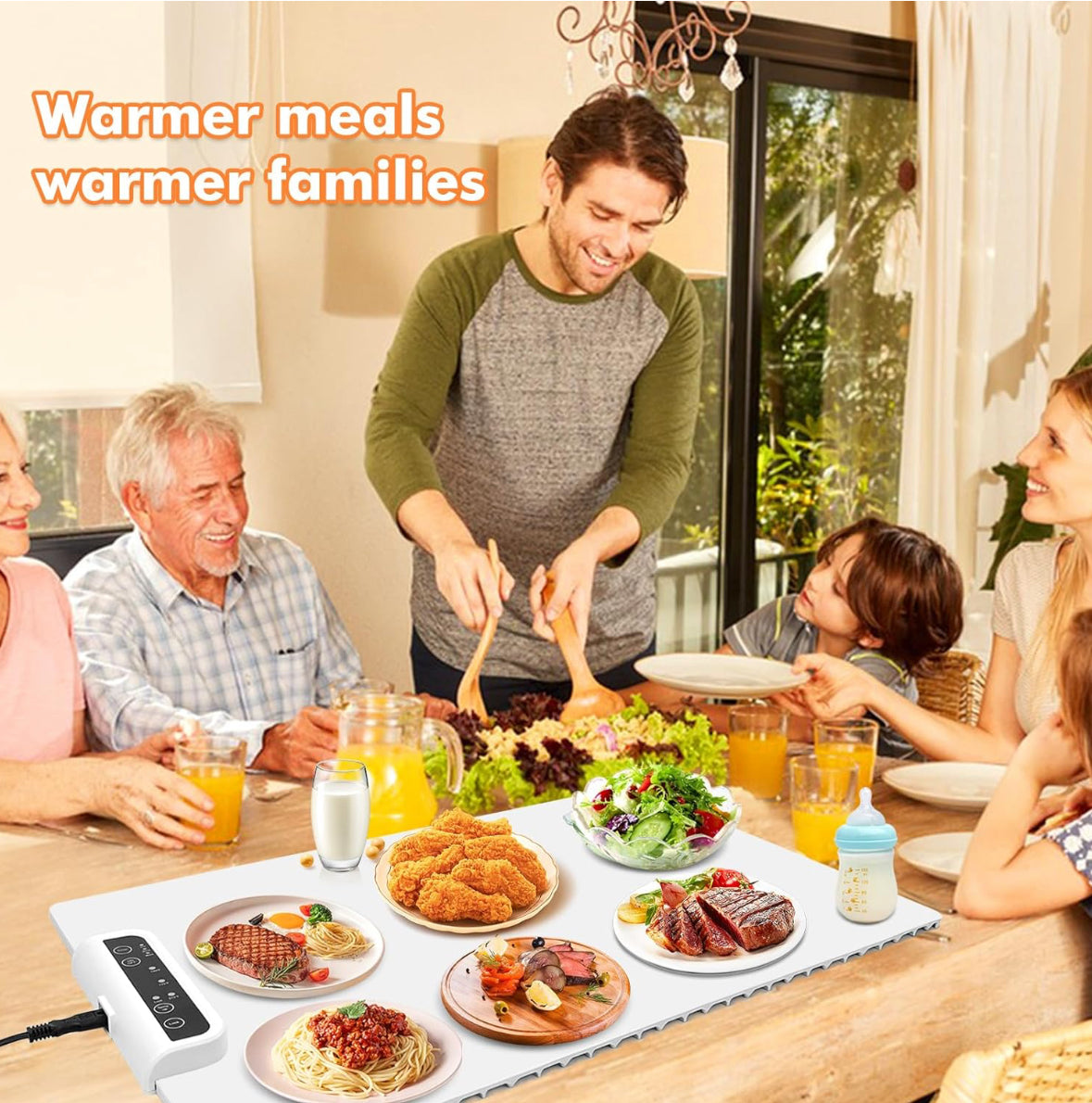 E+ Electric Food Warmer Large Silicone Warming Mat Foldable Full Surface Warming Tray with 3 Adjustable Temperature Time for Buffets Parties