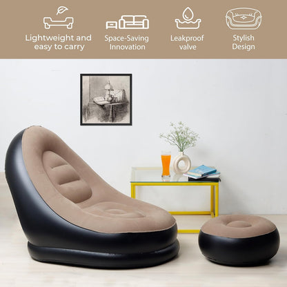E+ Inflatable Lounge Chair with Household Air Pump, Comfortable Air Sofa for Indoor/Outdoor Use