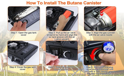 E+ Aluminium Dual Fuel Portable Gas Stove for Propane & Butane, Camping Stove with Single Burner
