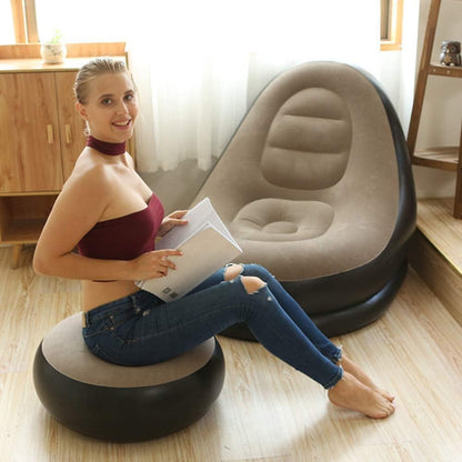 E+ Inflatable Sofa Chair with Footstool, 2-in-1 Outdoor Lounge Bed Set