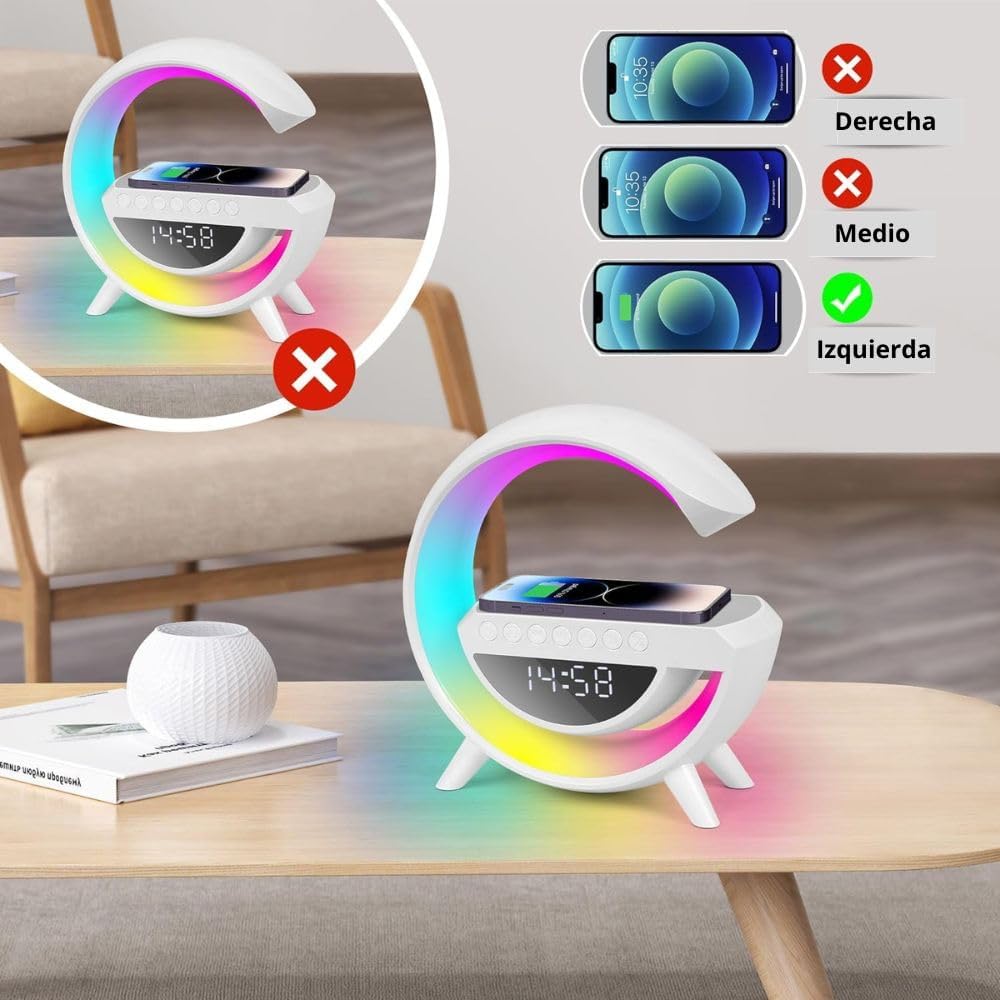 E+ Alarm Clock with Light and Bluetooth Speaker, Smart LED Table Lamp with Wireless Charger, Dimmable LED Light, Night Light with Music Sync