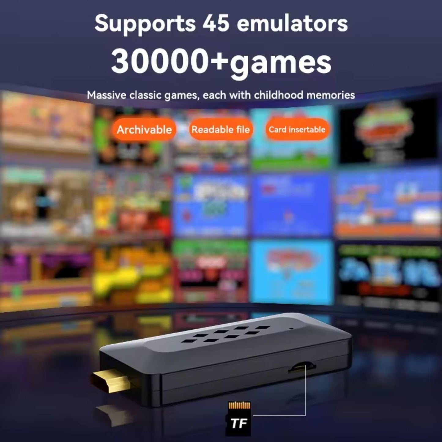 E+ M33 2.4G Wireless Game Stick with 4K 3D TV Output, 45 Emulators, 30,000+ Games, 360° Universal Rocker, 2 Gamepad (Black)