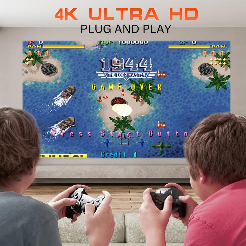E+ Yugam P30 Max Projector 4K HD 1080P Bluetooth Android 11 Projector with 2 Wireless Game Controllers Built-in 3000 Games (Game with Controller Projector)