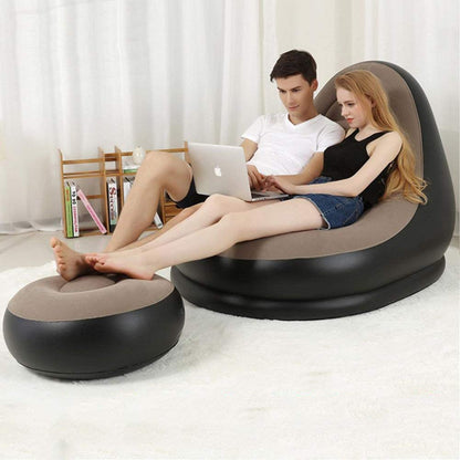 E+ Inflatable Sofa Chair with Footstool, 2-in-1 Outdoor Lounge Bed Set