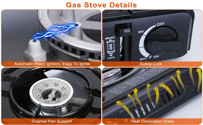 E+ Aluminium Dual Fuel Portable Gas Stove for Propane & Butane, Camping Stove with Single Burner