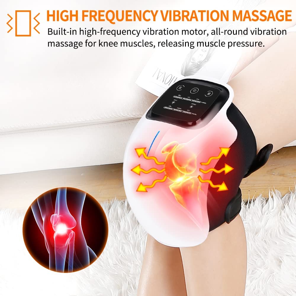 E+ Knee Massager with Heat and Kneading for Pain Relie,Infrared Heated Vibration Physiotherapy for Arthritis Massager，Cramps and Joint Warmer Rechargeable LED Display