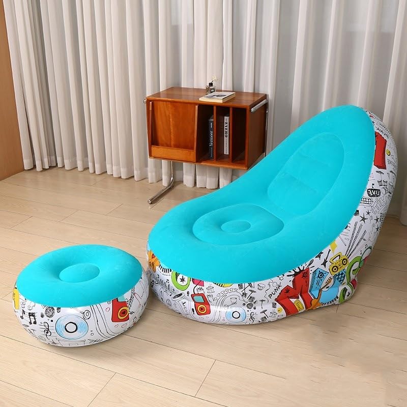 E+ FLORAL Inflatable Lounge Chair with Footrest 2-in-1 Air Sofa for Adults