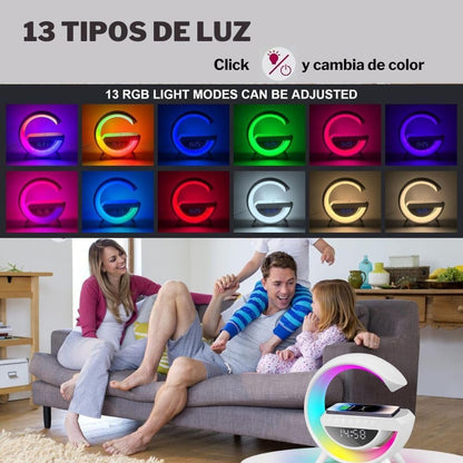 E+ Alarm Clock with Light and Bluetooth Speaker, Smart LED Table Lamp with Wireless Charger, Dimmable LED Light, Night Light with Music Sync
