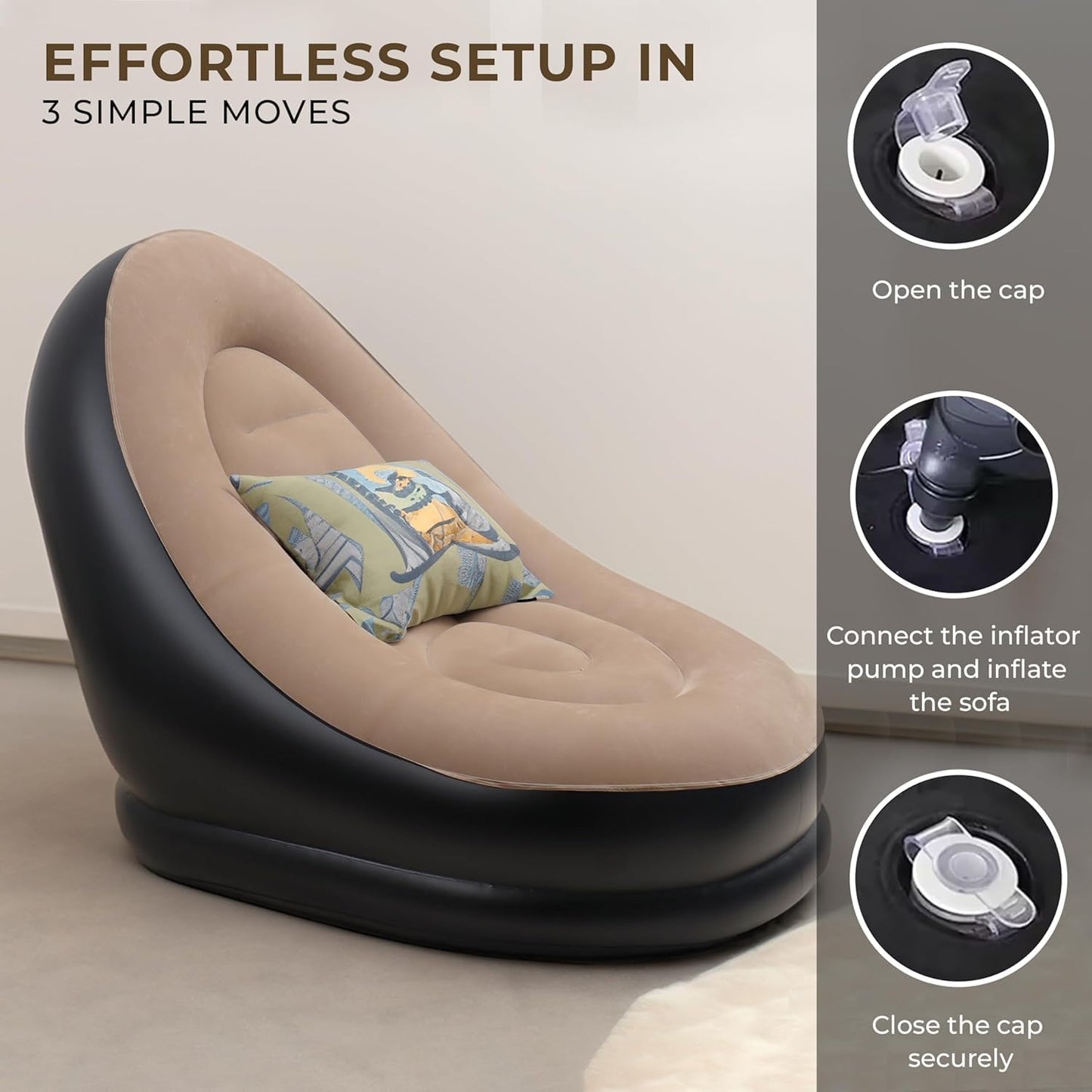 E+ Inflatable Lounge Chair with Household Air Pump, Comfortable Air Sofa for Indoor/Outdoor Use