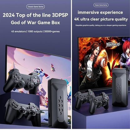 E+ M33 2.4G Wireless Game Stick with 4K 3D TV Output, 45 Emulators, 30,000+ Games, 360° Universal Rocker, 2 Gamepad (Black)