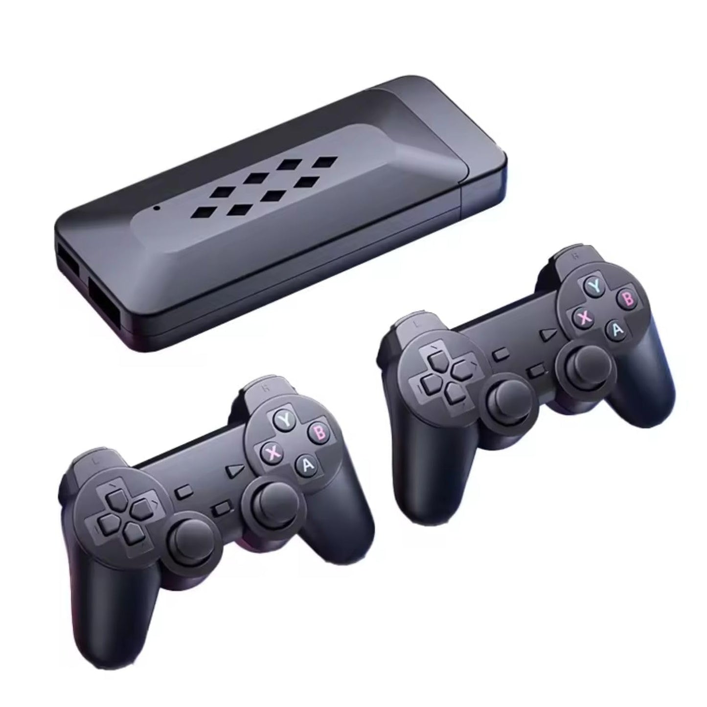 E+ M33 2.4G Wireless Game Stick with 4K 3D TV Output, 45 Emulators, 30,000+ Games, 360° Universal Rocker, 2 Gamepad (Black)