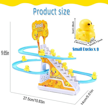 E+ Baby Happy Duck Track Set Toys for Kids Climbing Stairs Dancing Duck Slide Toy with Light and Music - 3 Piece Small Duck