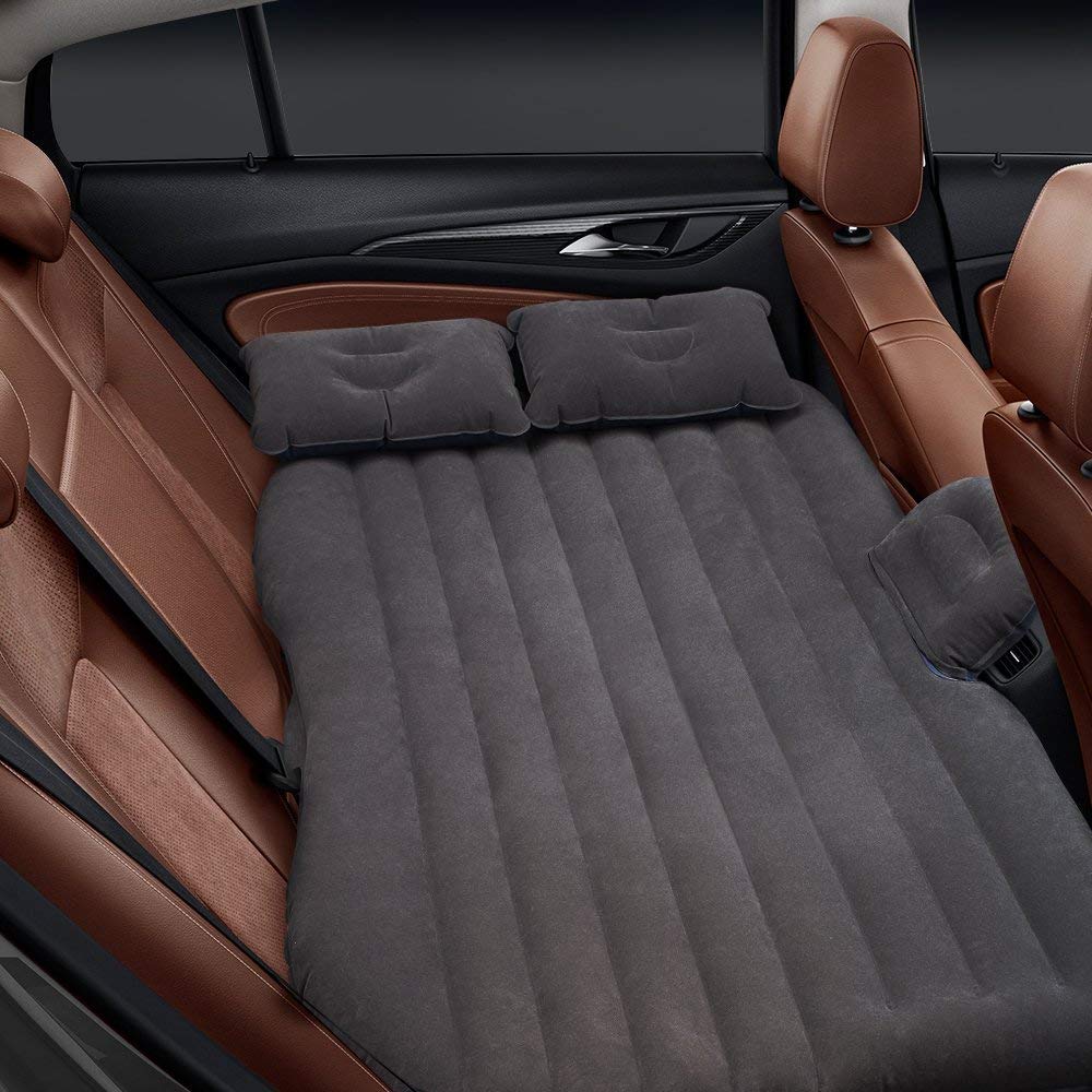E+ Fabric Inflatable Car Air Mattress Bed with 2 Air Pillows and Pump - Accessories for Travel, Camping