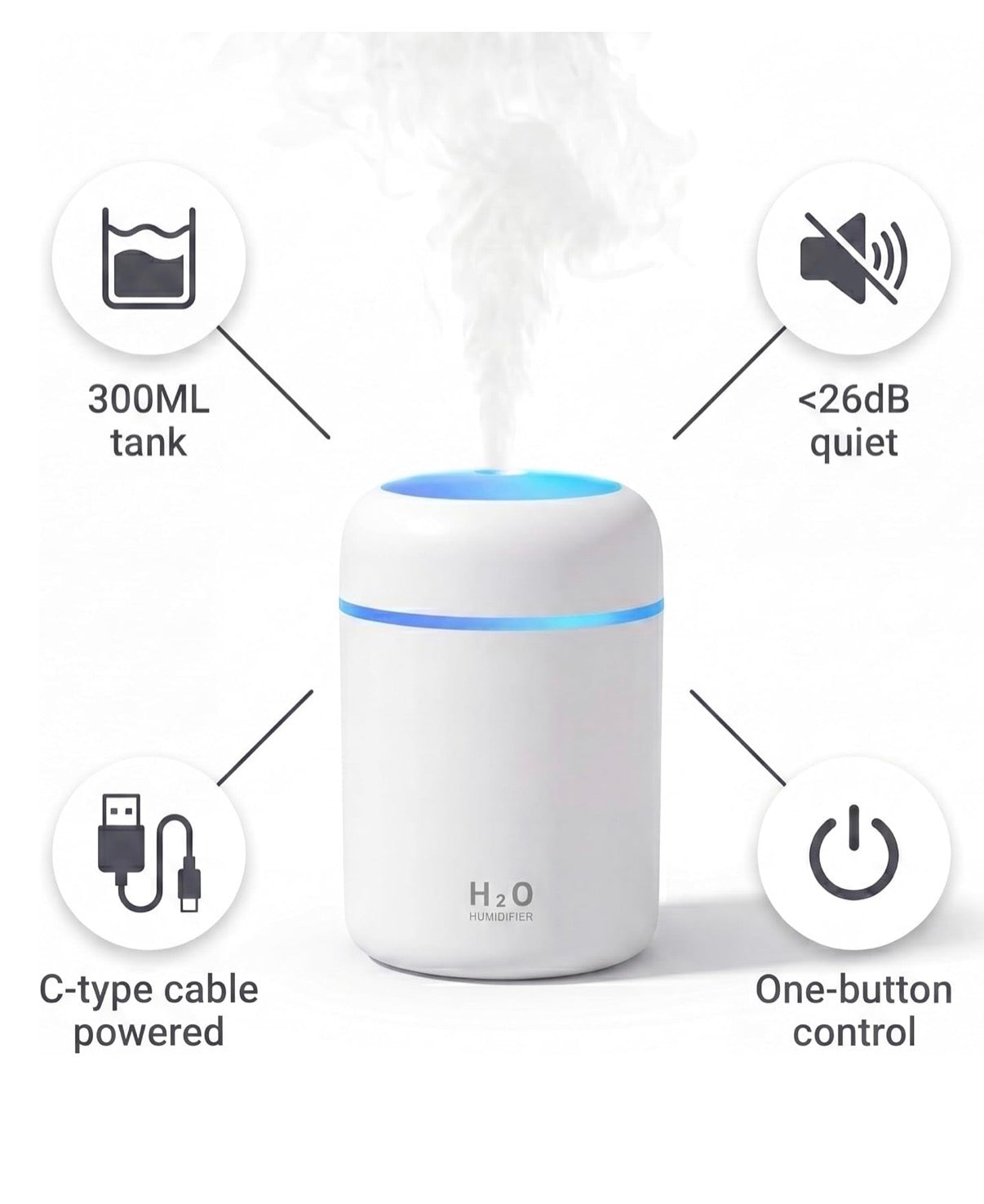 Mini USB Humidifier with 7-Color LED Mood Light | Portable Air Mist Humidifier for Home, Office & Car