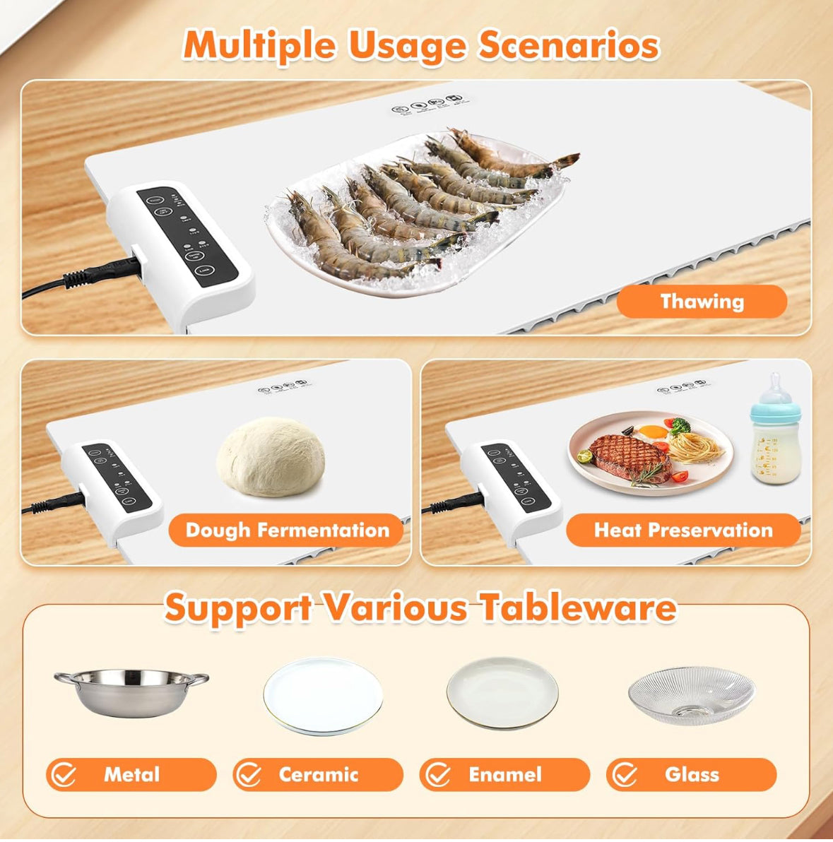E+ Electric Food Warmer Large Silicone Warming Mat Foldable Full Surface Warming Tray with 3 Adjustable Temperature Time for Buffets Parties