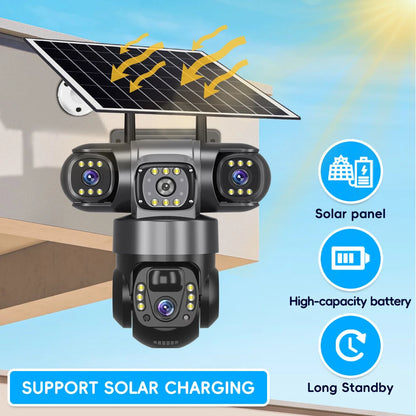 E+ V380 4G 6MP Solar Security Camera 3-Lens System Dual-Charging Night Vision Motion Alerts Security Camera