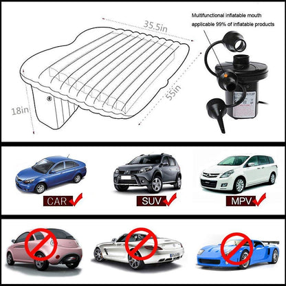 E+ Fabric Inflatable Car Air Mattress Bed with 2 Air Pillows and Pump - Accessories for Travel, Camping
