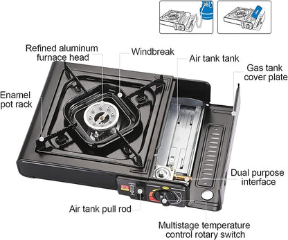 E+ Aluminium Dual Fuel Portable Gas Stove for Propane & Butane, Camping Stove with Single Burner