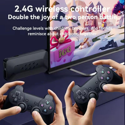 E+ M33 2.4G Wireless Game Stick with 4K 3D TV Output, 45 Emulators, 30,000+ Games, 360° Universal Rocker, 2 Gamepad (Black)