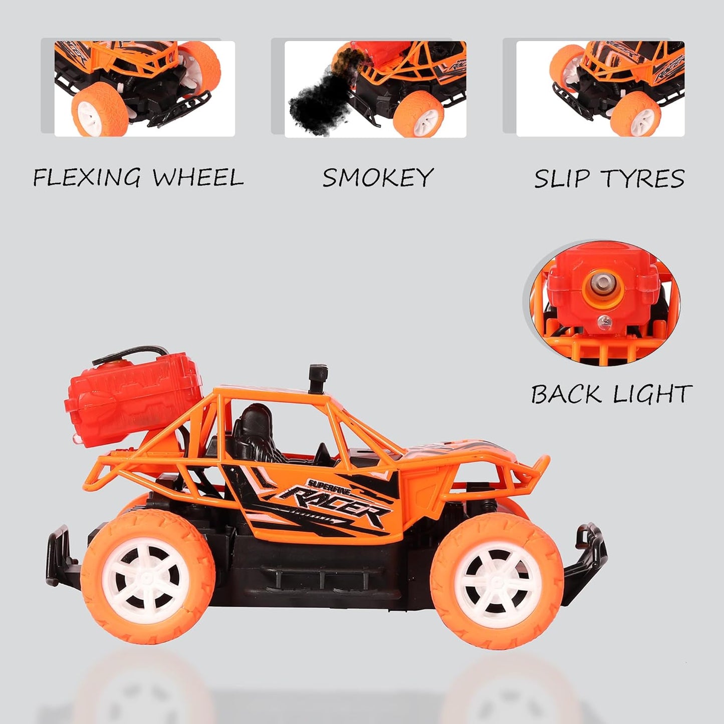 E+ Remote Control Car for Kids with Mist Smoke Spray Function 2 WD Monster Truck Rock Crawler Climbing RC Toy Vehicle Car for Boys and Girls (Orange) (Latest 2024)