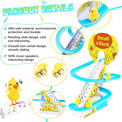 E+ Baby Happy Duck Track Set Toys for Kids Climbing Stairs Dancing Duck Slide Toy with Light and Music - 3 Piece Small Duck