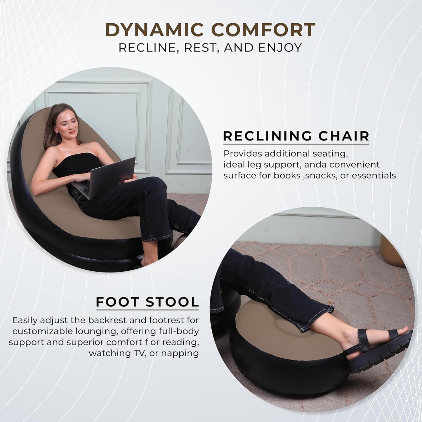 E+ Inflatable Lounge Chair with Household Air Pump, Comfortable Air Sofa for Indoor/Outdoor Use