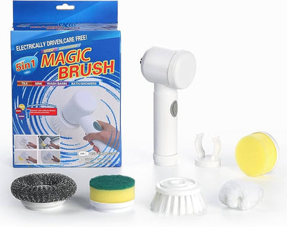 E+ Multi-Functional Electric Cleaning Brush 5 in 1 Magic Power Scrubber Household Cleaning Tools Spin Scrubber with Buffer Polisher, for Bathroom, Shower, Tub, Kitchen Floor