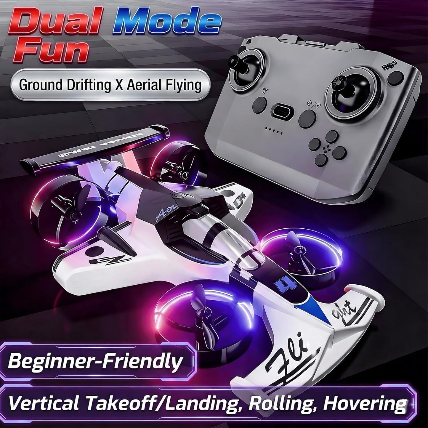 E+2-IN ONE FLYING CAR AND STUNT DRONE-MINI INDOOR DRONE