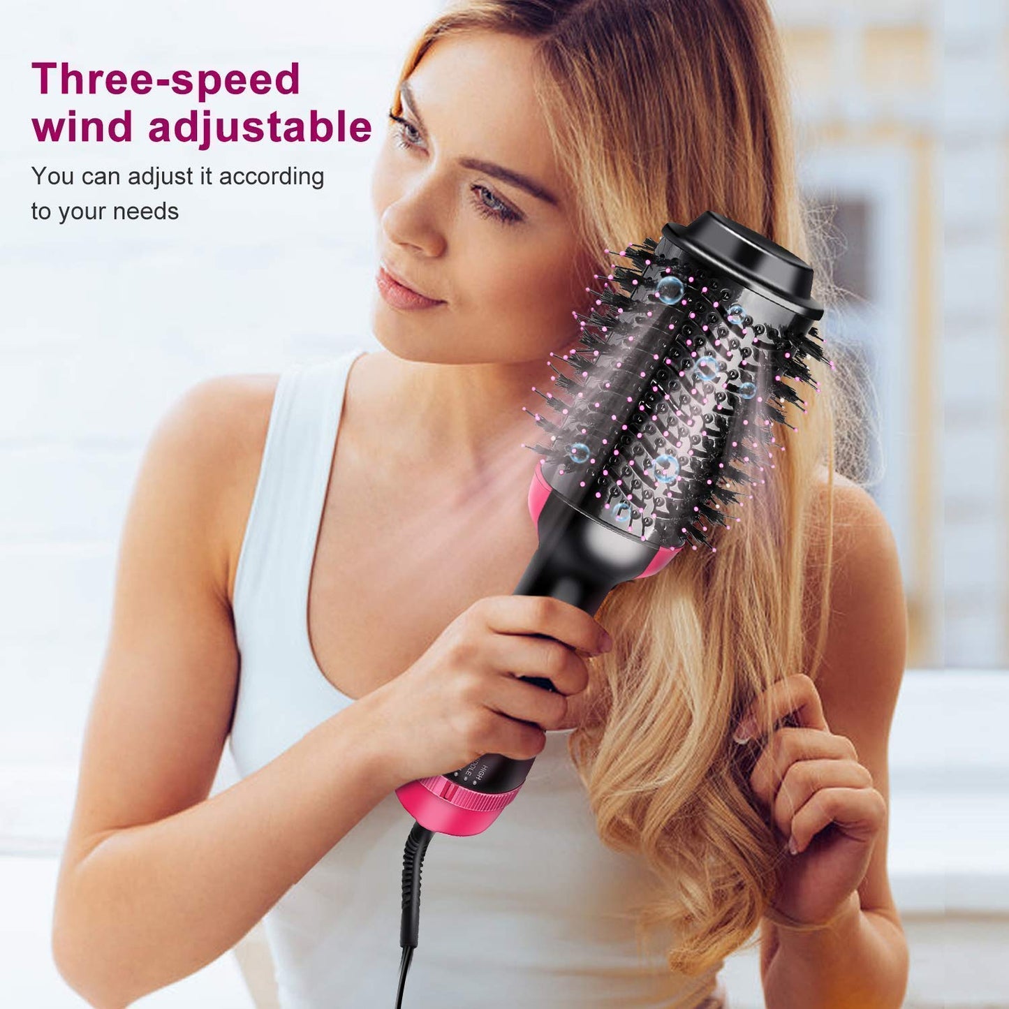 E+ Ronest Hair Dryer Brush - 3 in 1 Hot Air Brush One Step Volumizer for Rotating Straightening (Black), 1000 Watts